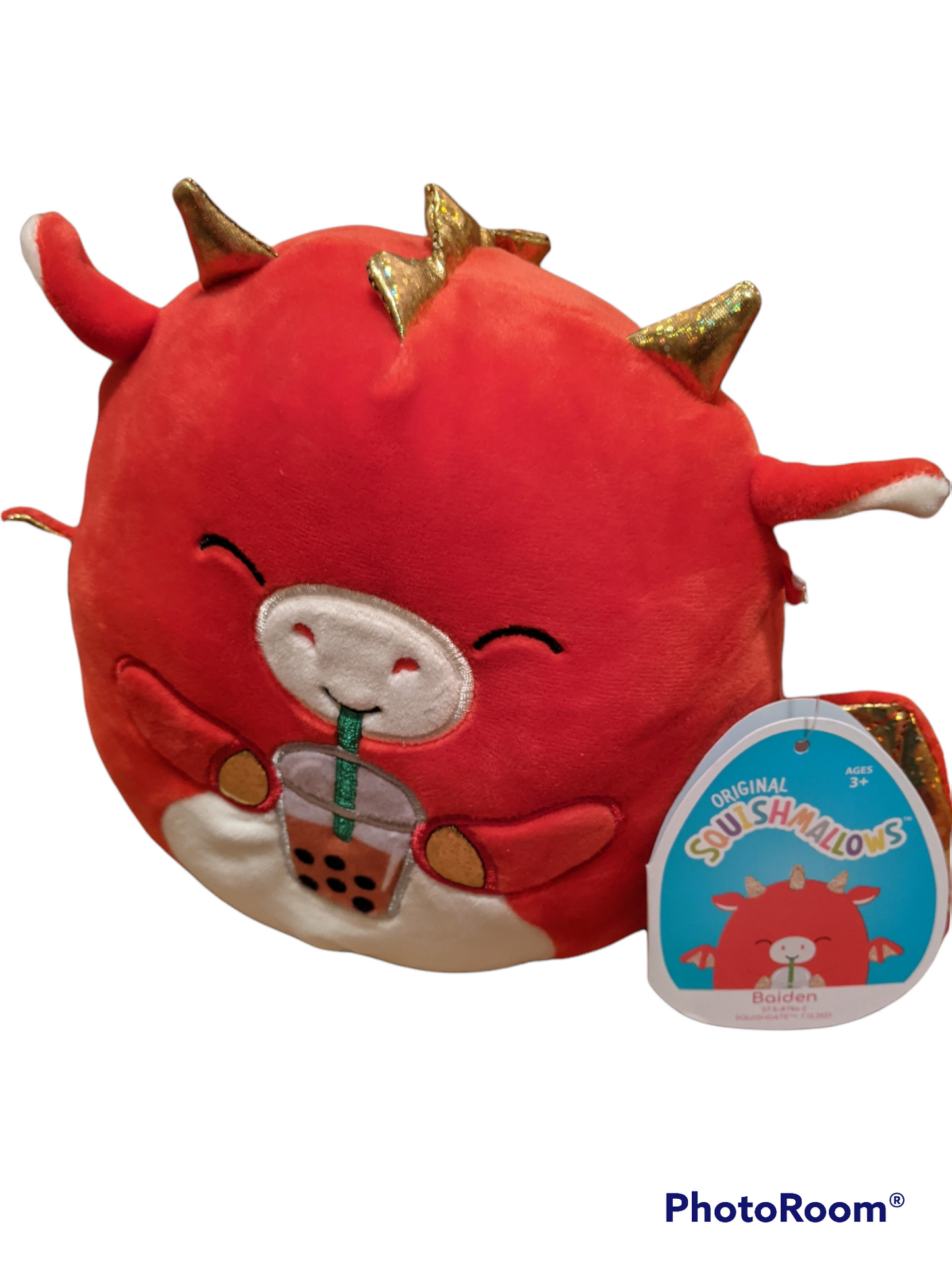 Squishmallows Baiden the Dragon with Boba Tea Foodie Squad 7.5" Plush Stuffed Animal