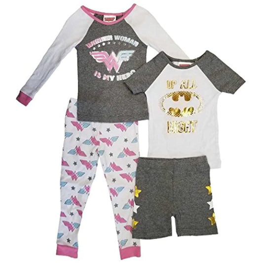 Wonder Woman is My Hero Girls' 4-Piece Cotton Pajamas Sleepwear Set 2T