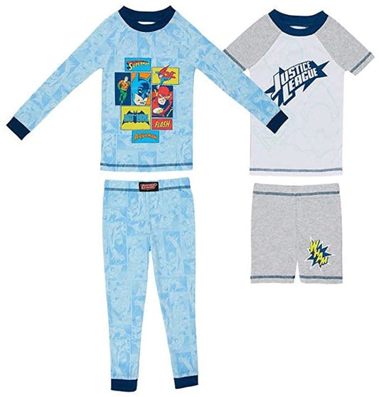 Justice League Boys' 4-Piece Pajama Set PJs 2T 3T Blue Grey