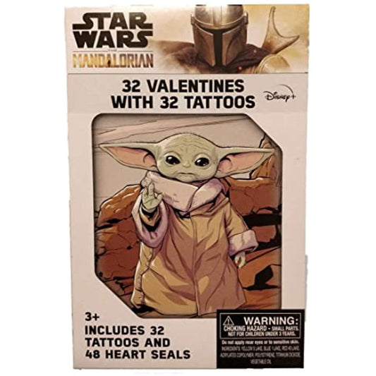 Star Wars Mandalorian Baby Yoda 32 Valentine Cards with Tattoos