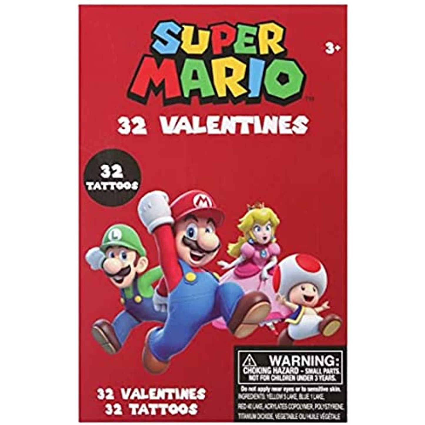 Super Mario 32 Valentines with Tattoos and Heart Seals Valentine's Day Classroom Exchange Cards