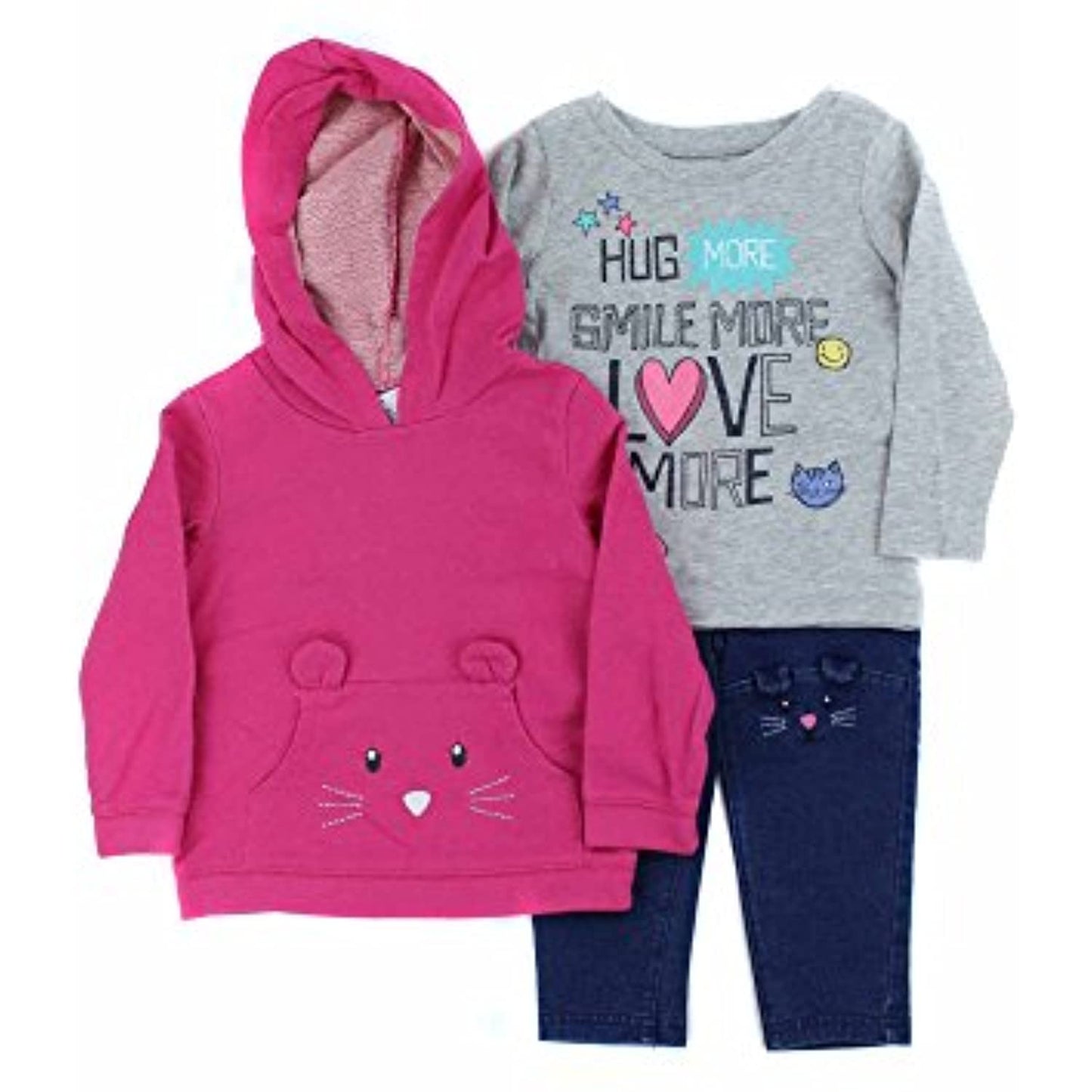 Carter's Toddler Girls 3-Piece Playwear Hoodie Outfit Set 18M Pink Love Cat
