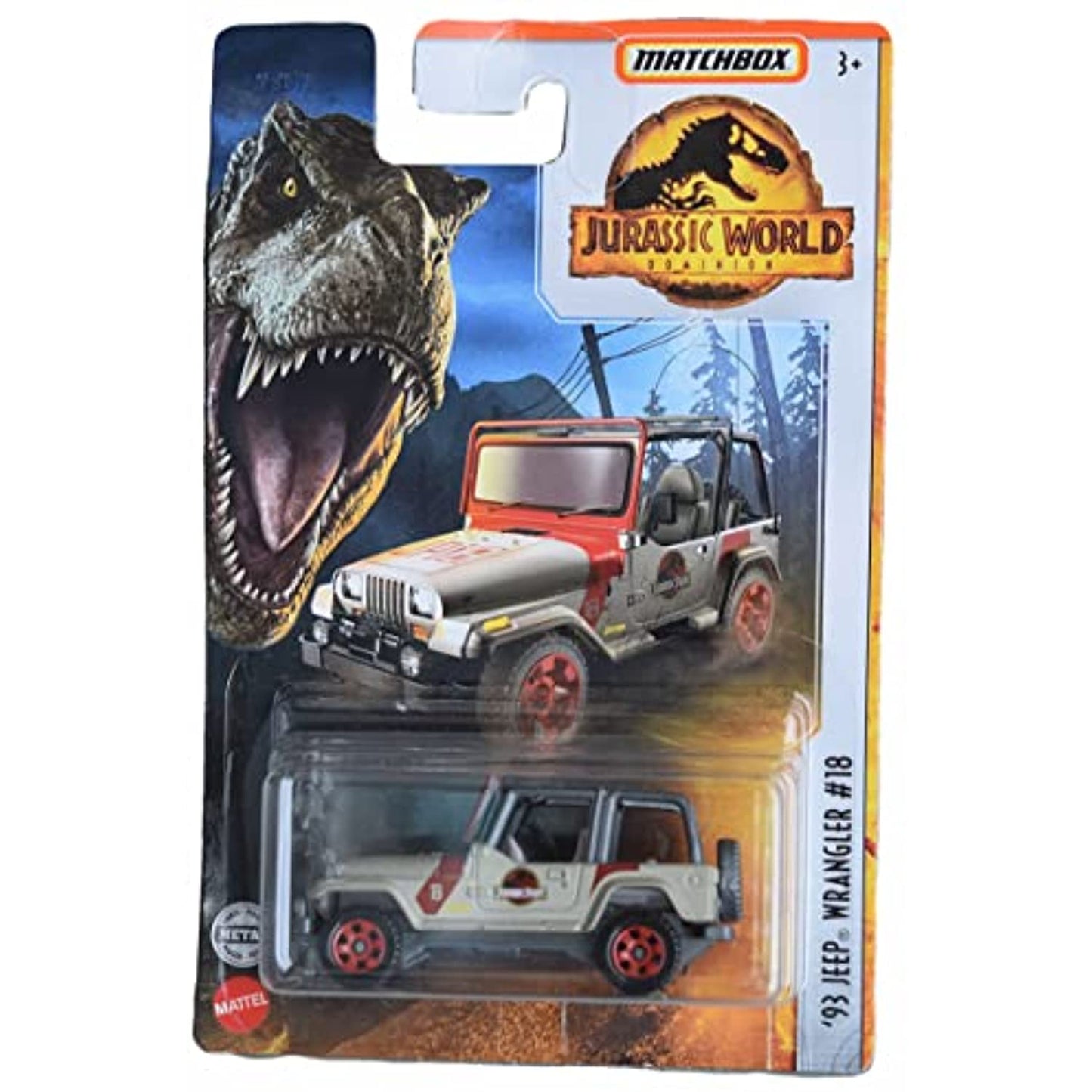 Matchbox Jurassic Park '93 Jeep Wrangler Jurassic World Dominion Diecast Car