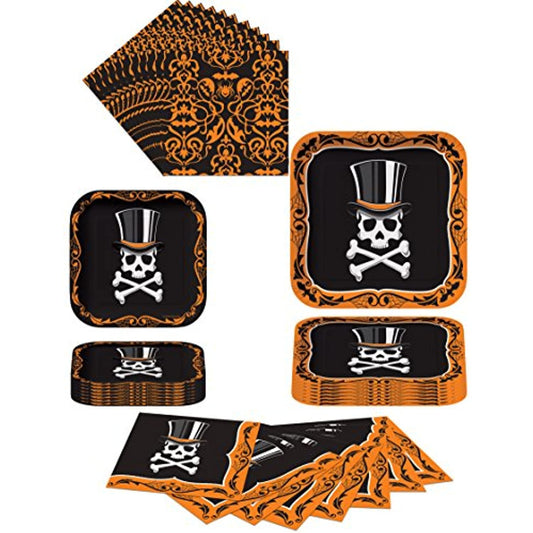 Halloween Top Hat Terror Skull Party Supplies Pack for 8