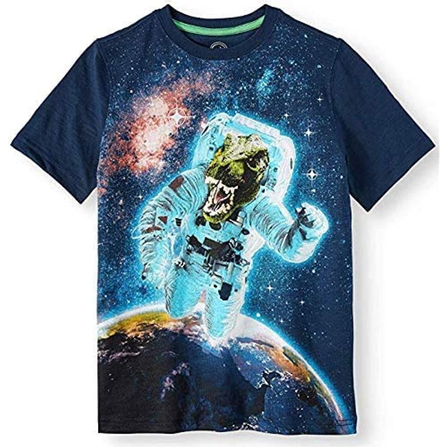 Boys' T-Rex Dinosaur Astronaut in Outer Space Graphic Short Sleeve Tee Shirt 18 XX-Large 18 Blue