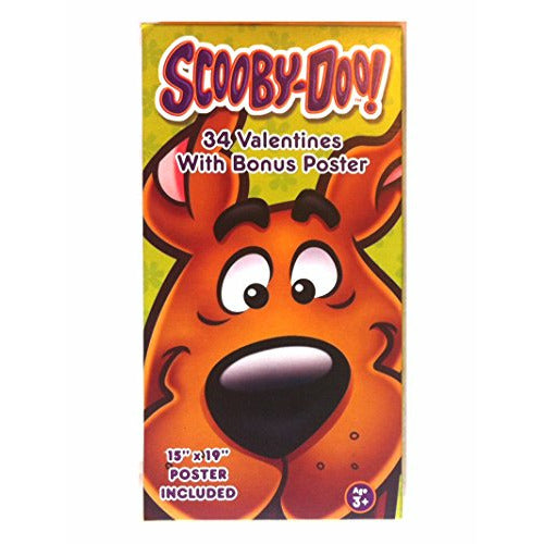 Scooby Doo 34 Count Valentines With 15" x 19" Bonus Poster Valentine's Day Classroom Exchange Cards
