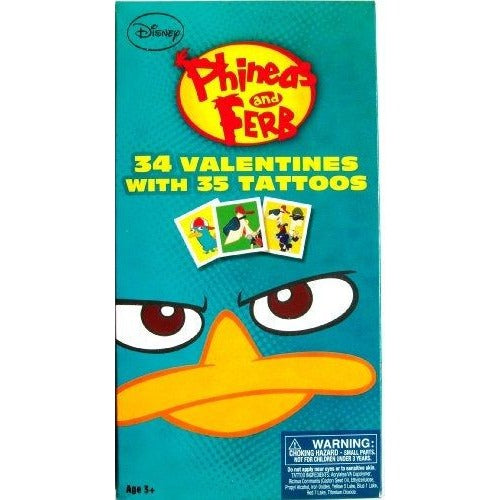 Phineas and Ferb Valentines Day Cards with Tattoos 34ct