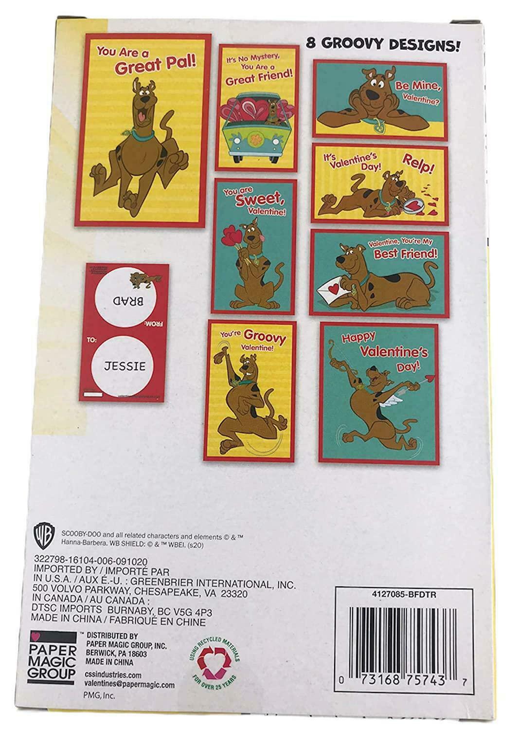 Scooby Doo Valentines Day Classroom Exchange Cards 48 with 48 Heart Seals